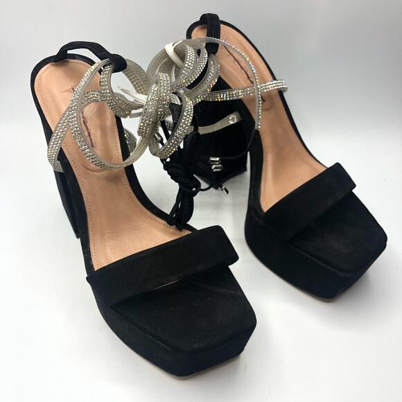 Free People X Vicenza  Everly Suede Platforms Wrap Heels Black Size US 10 - Picture 3 of 10